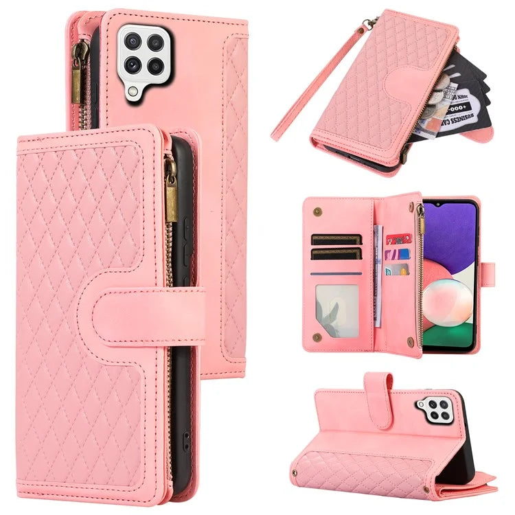 Zipper Pocket Case For Samsung Galaxy A22 4G (EU Version) Shell Imprinted Leather Wallet Stand Cover