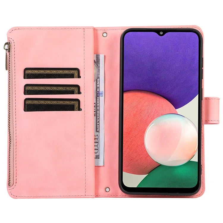 Zipper Pocket Case For Samsung Galaxy A22 4G (EU Version) Shell Imprinted Leather Wallet Stand Cover