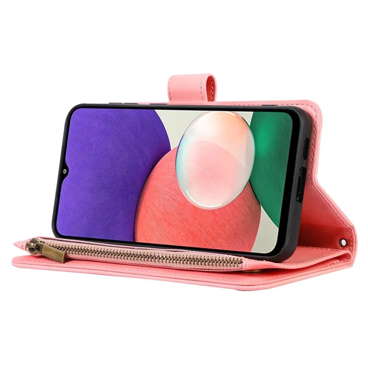 Zipper Pocket Case For Samsung Galaxy A22 4G (EU Version) Shell Imprinted Leather Wallet Stand Cover