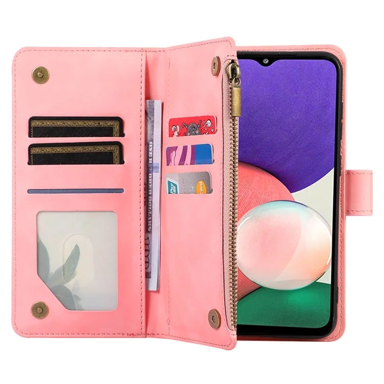 Zipper Pocket Case For Samsung Galaxy A22 4G (EU Version) Shell Imprinted Leather Wallet Stand Cover