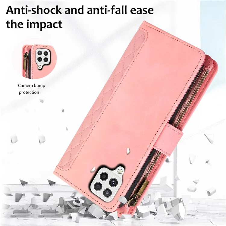Zipper Pocket Case For Samsung Galaxy A22 4G (EU Version) Shell Imprinted Leather Wallet Stand Cover