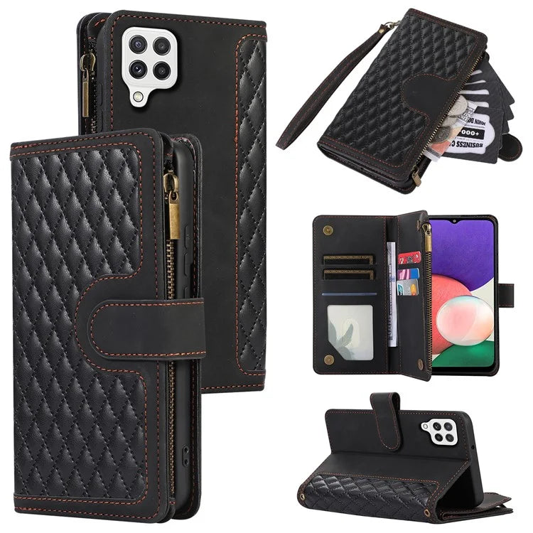 Zipper Pocket Case For Samsung Galaxy A22 4G (EU Version) Shell Imprinted Leather Wallet Stand Cover