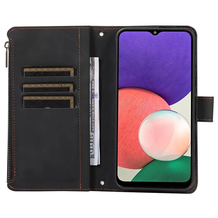Zipper Pocket Case For Samsung Galaxy A22 4G (EU Version) Shell Imprinted Leather Wallet Stand Cover
