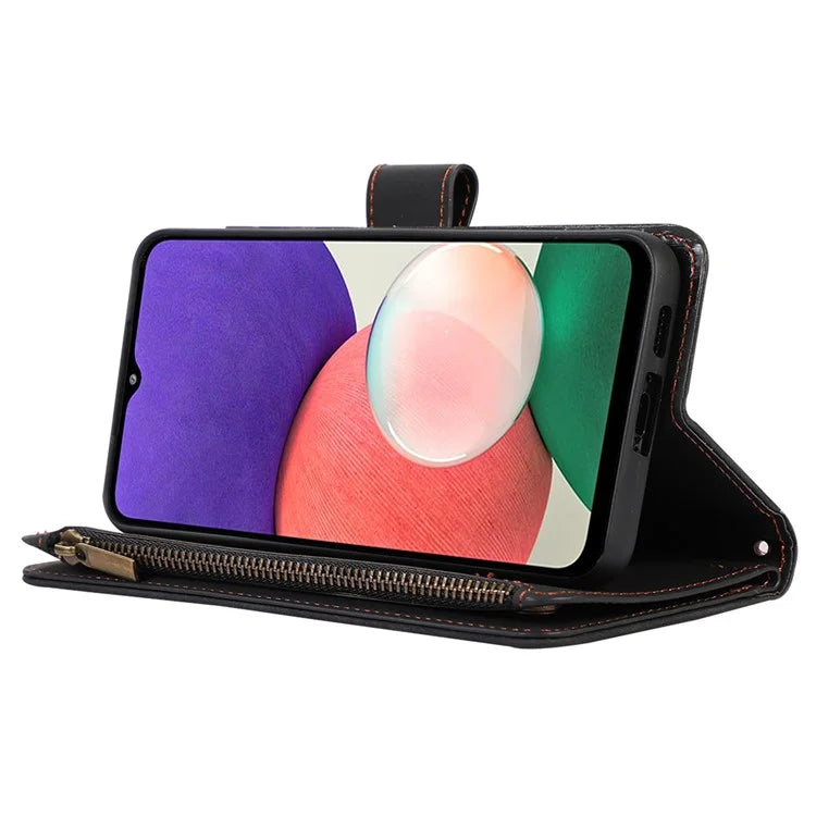 Zipper Pocket Case For Samsung Galaxy A22 4G (EU Version) Shell Imprinted Leather Wallet Stand Cover