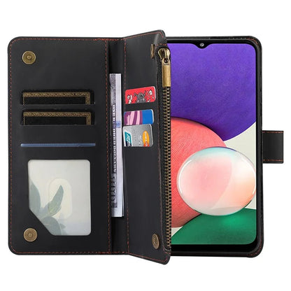 Zipper Pocket Case For Samsung Galaxy A22 4G (EU Version) Shell Imprinted Leather Wallet Stand Cover