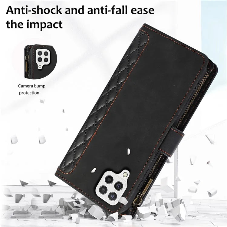 Zipper Pocket Case For Samsung Galaxy A22 4G (EU Version) Shell Imprinted Leather Wallet Stand Cover