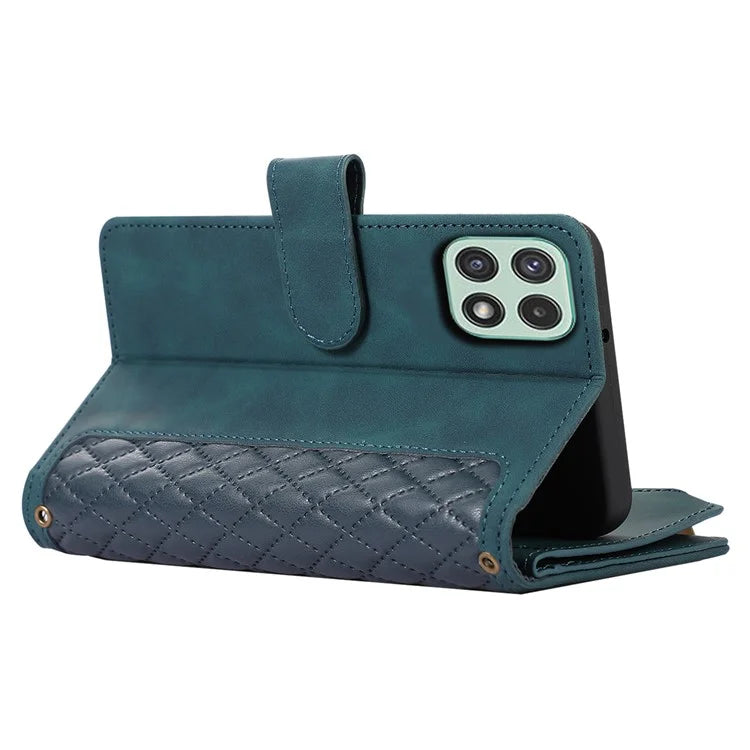 Imprinted Leather Cover for Samsung Galaxy A22 5G (EU Version) Case Zipper Pocket Card Slots Phone Shell