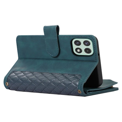 Imprinted Leather Cover for Samsung Galaxy A22 5G (EU Version) Case Zipper Pocket Card Slots Phone Shell