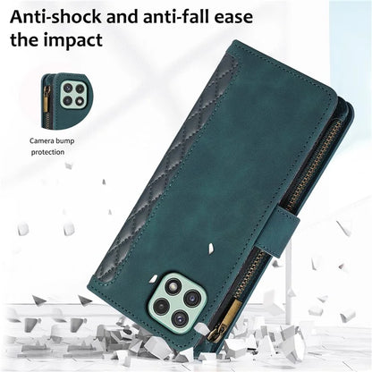 Imprinted Leather Cover for Samsung Galaxy A22 5G (EU Version) Case Zipper Pocket Card Slots Phone Shell