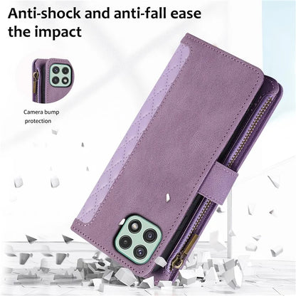 Imprinted Leather Cover for Samsung Galaxy A22 5G (EU Version) Case Zipper Pocket Card Slots Phone Shell