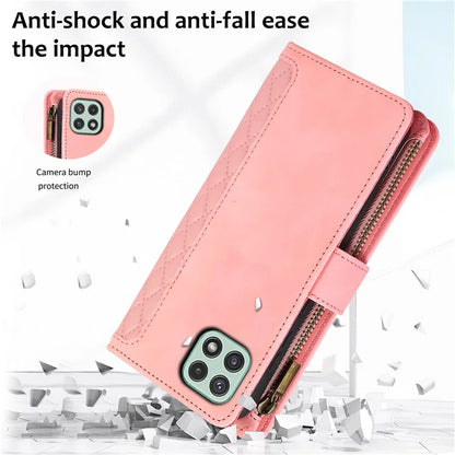 Imprinted Leather Cover for Samsung Galaxy A22 5G (EU Version) Case Zipper Pocket Card Slots Phone Shell