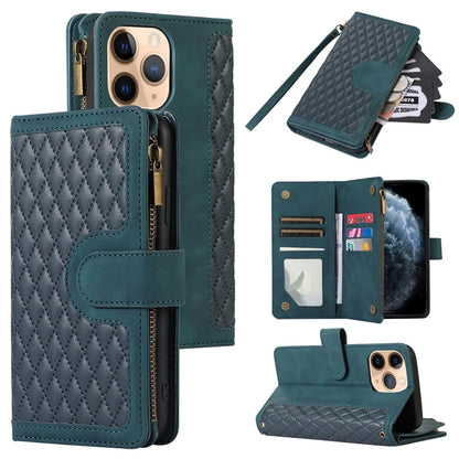 For iPhone 11 Pro Max Cell Phone Case Rhombus Imprinted Leather Drop-proof Wallet Cover