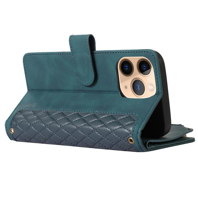 For iPhone 11 Pro Max Cell Phone Case Rhombus Imprinted Leather Drop-proof Wallet Cover