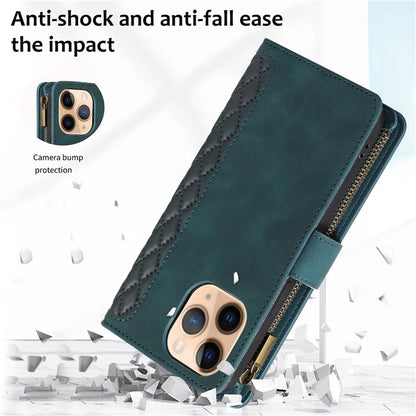 For iPhone 11 Pro Max Cell Phone Case Rhombus Imprinted Leather Drop-proof Wallet Cover