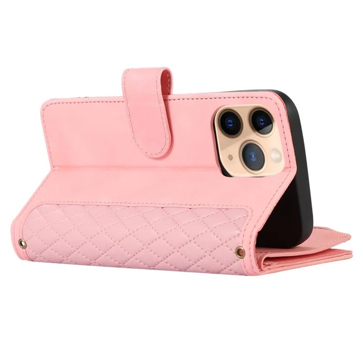 For iPhone 11 Pro Max Cell Phone Case Rhombus Imprinted Leather Drop-proof Wallet Cover