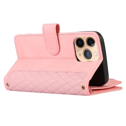 For iPhone 11 Pro Max Cell Phone Case Rhombus Imprinted Leather Drop-proof Wallet Cover