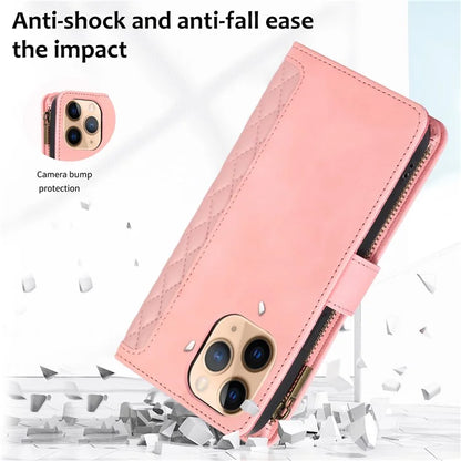 For iPhone 11 Pro Max Cell Phone Case Rhombus Imprinted Leather Drop-proof Wallet Cover