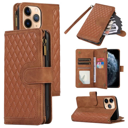 For iPhone 11 Pro Max Cell Phone Case Rhombus Imprinted Leather Drop-proof Wallet Cover