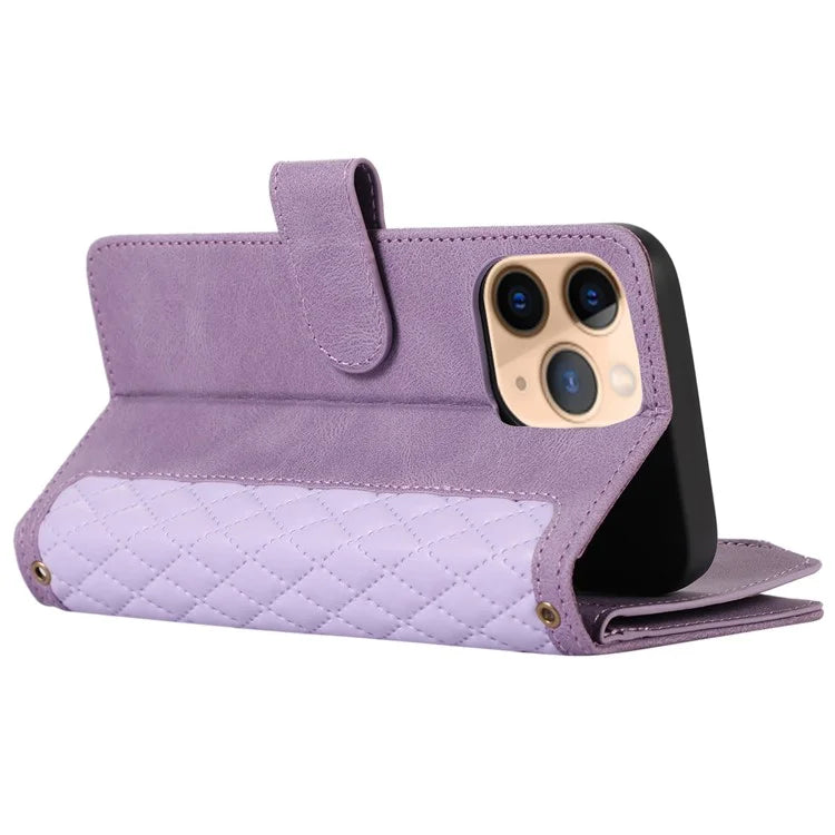 For iPhone 11 Pro Max Cell Phone Case Rhombus Imprinted Leather Drop-proof Wallet Cover