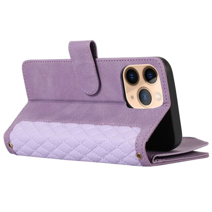 For iPhone 11 Pro Max Cell Phone Case Rhombus Imprinted Leather Drop-proof Wallet Cover