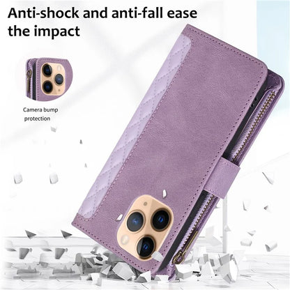 For iPhone 11 Pro Max Cell Phone Case Rhombus Imprinted Leather Drop-proof Wallet Cover