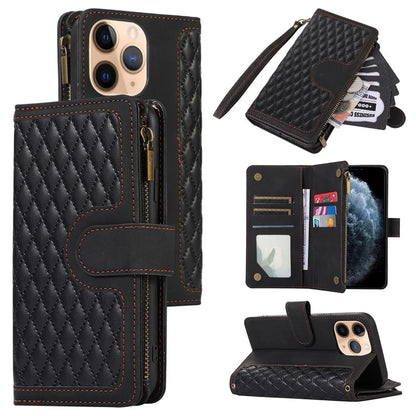 For iPhone 11 Pro Max Cell Phone Case Rhombus Imprinted Leather Drop-proof Wallet Cover