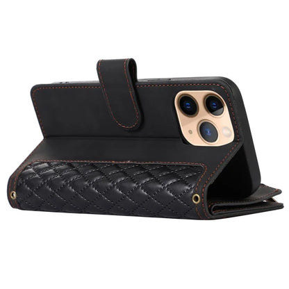 For iPhone 11 Pro Max Cell Phone Case Rhombus Imprinted Leather Drop-proof Wallet Cover