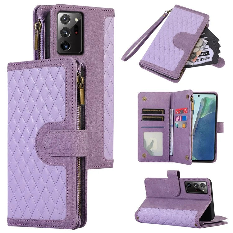 For Samsung Galaxy Note20 Ultra / Note20 Ultra 5G Cover 9 Card Slots Zipper Pocket Phone Wallet Case