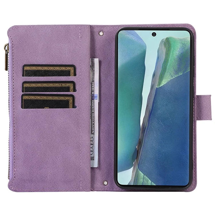 For Samsung Galaxy Note20 Ultra / Note20 Ultra 5G Cover 9 Card Slots Zipper Pocket Phone Wallet Case