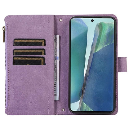 For Samsung Galaxy Note20 Ultra / Note20 Ultra 5G Cover 9 Card Slots Zipper Pocket Phone Wallet Case