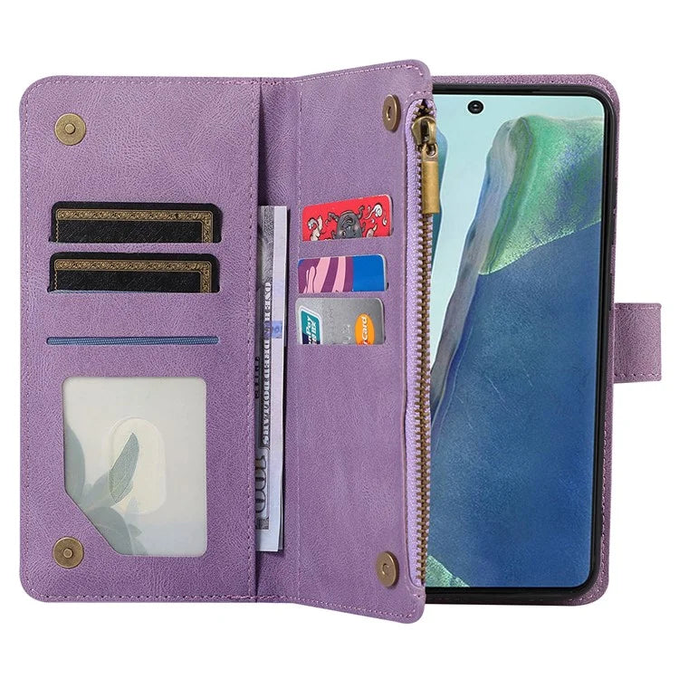 For Samsung Galaxy Note20 Ultra / Note20 Ultra 5G Cover 9 Card Slots Zipper Pocket Phone Wallet Case