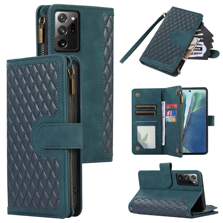 For Samsung Galaxy Note20 Ultra / Note20 Ultra 5G Cover 9 Card Slots Zipper Pocket Phone Wallet Case