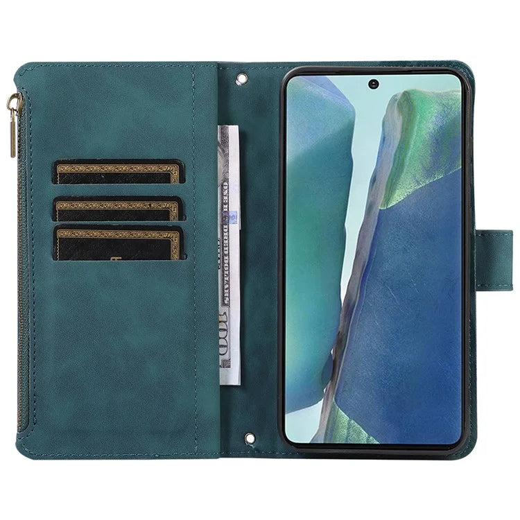 For Samsung Galaxy Note20 Ultra / Note20 Ultra 5G Cover 9 Card Slots Zipper Pocket Phone Wallet Case