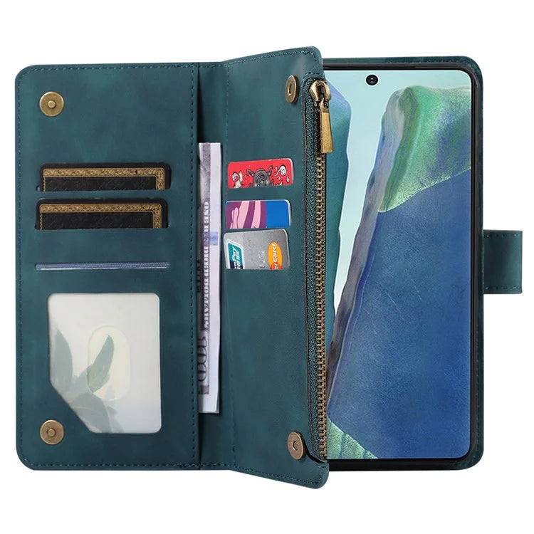 For Samsung Galaxy Note20 Ultra / Note20 Ultra 5G Cover 9 Card Slots Zipper Pocket Phone Wallet Case