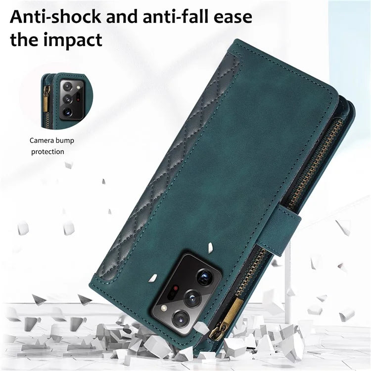 For Samsung Galaxy Note20 Ultra / Note20 Ultra 5G Cover 9 Card Slots Zipper Pocket Phone Wallet Case