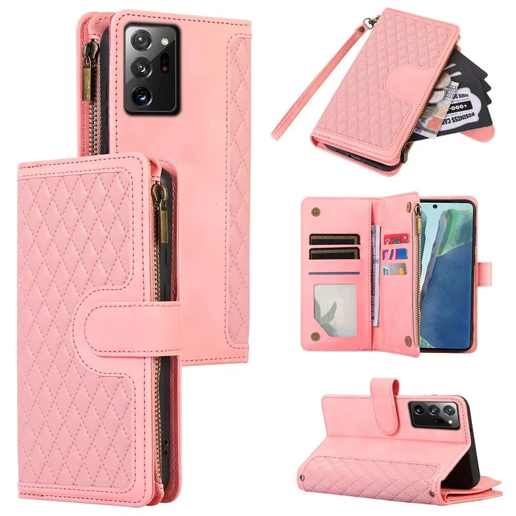 For Samsung Galaxy Note20 Ultra / Note20 Ultra 5G Cover 9 Card Slots Zipper Pocket Phone Wallet Case