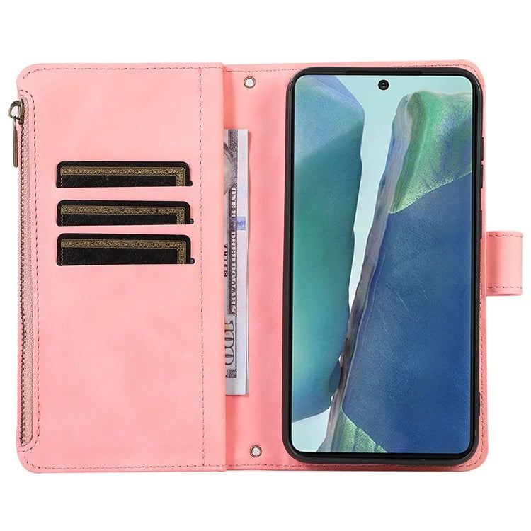 For Samsung Galaxy Note20 Ultra / Note20 Ultra 5G Cover 9 Card Slots Zipper Pocket Phone Wallet Case