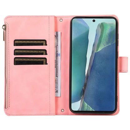 For Samsung Galaxy Note20 Ultra / Note20 Ultra 5G Cover 9 Card Slots Zipper Pocket Phone Wallet Case