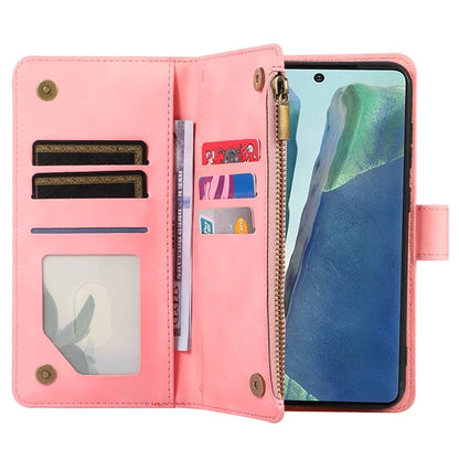 For Samsung Galaxy Note20 Ultra / Note20 Ultra 5G Cover 9 Card Slots Zipper Pocket Phone Wallet Case