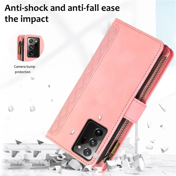 For Samsung Galaxy Note20 Ultra / Note20 Ultra 5G Cover 9 Card Slots Zipper Pocket Phone Wallet Case