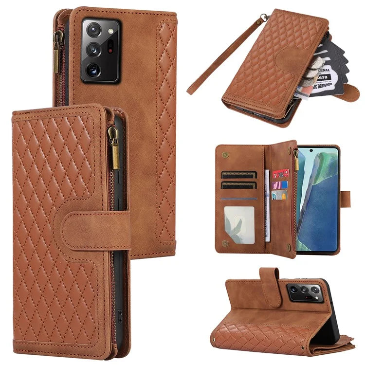 For Samsung Galaxy Note20 Ultra / Note20 Ultra 5G Cover 9 Card Slots Zipper Pocket Phone Wallet Case