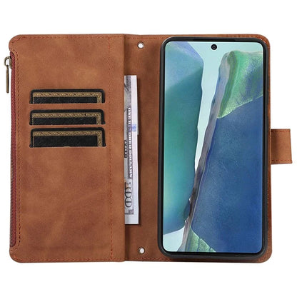 For Samsung Galaxy Note20 Ultra / Note20 Ultra 5G Cover 9 Card Slots Zipper Pocket Phone Wallet Case