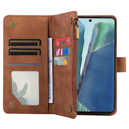For Samsung Galaxy Note20 Ultra / Note20 Ultra 5G Cover 9 Card Slots Zipper Pocket Phone Wallet Case