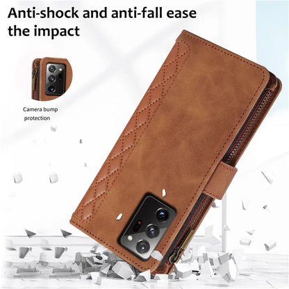 For Samsung Galaxy Note20 Ultra / Note20 Ultra 5G Cover 9 Card Slots Zipper Pocket Phone Wallet Case