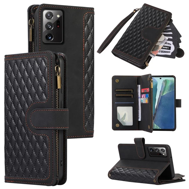 For Samsung Galaxy Note20 Ultra / Note20 Ultra 5G Cover 9 Card Slots Zipper Pocket Phone Wallet Case