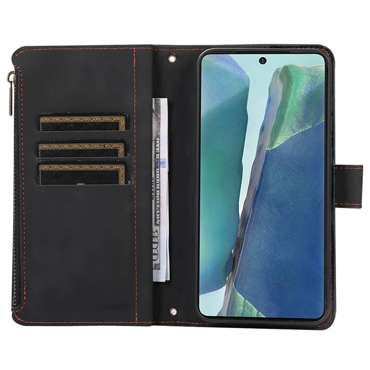 For Samsung Galaxy Note20 Ultra / Note20 Ultra 5G Cover 9 Card Slots Zipper Pocket Phone Wallet Case