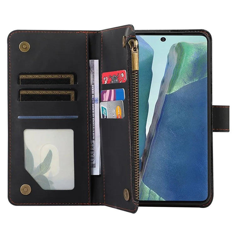For Samsung Galaxy Note20 Ultra / Note20 Ultra 5G Cover 9 Card Slots Zipper Pocket Phone Wallet Case