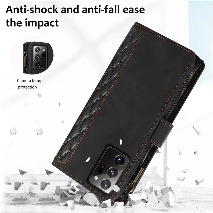 For Samsung Galaxy Note20 Ultra / Note20 Ultra 5G Cover 9 Card Slots Zipper Pocket Phone Wallet Case
