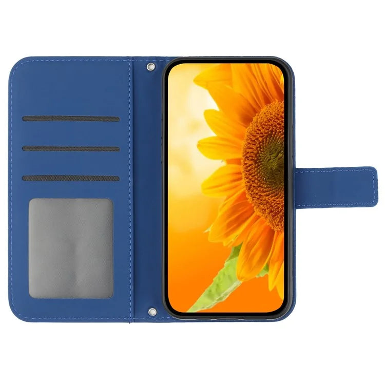 HT04 Wallet Phone Case for OnePlus 12 5G PU Leather Sunflower Pattern Cover with Wrist Strap