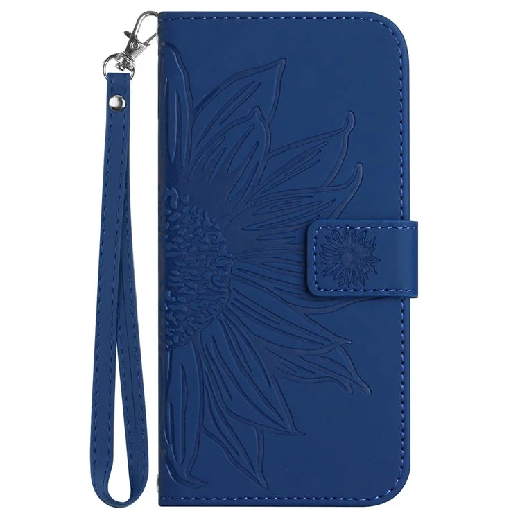 HT04 Wallet Phone Case for OnePlus 12 5G PU Leather Sunflower Pattern Cover with Wrist Strap